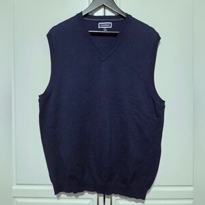 Club Room Mens Pull Over V-Neck Sweater Vest Sleeveless Navy Blue Cotton Blend